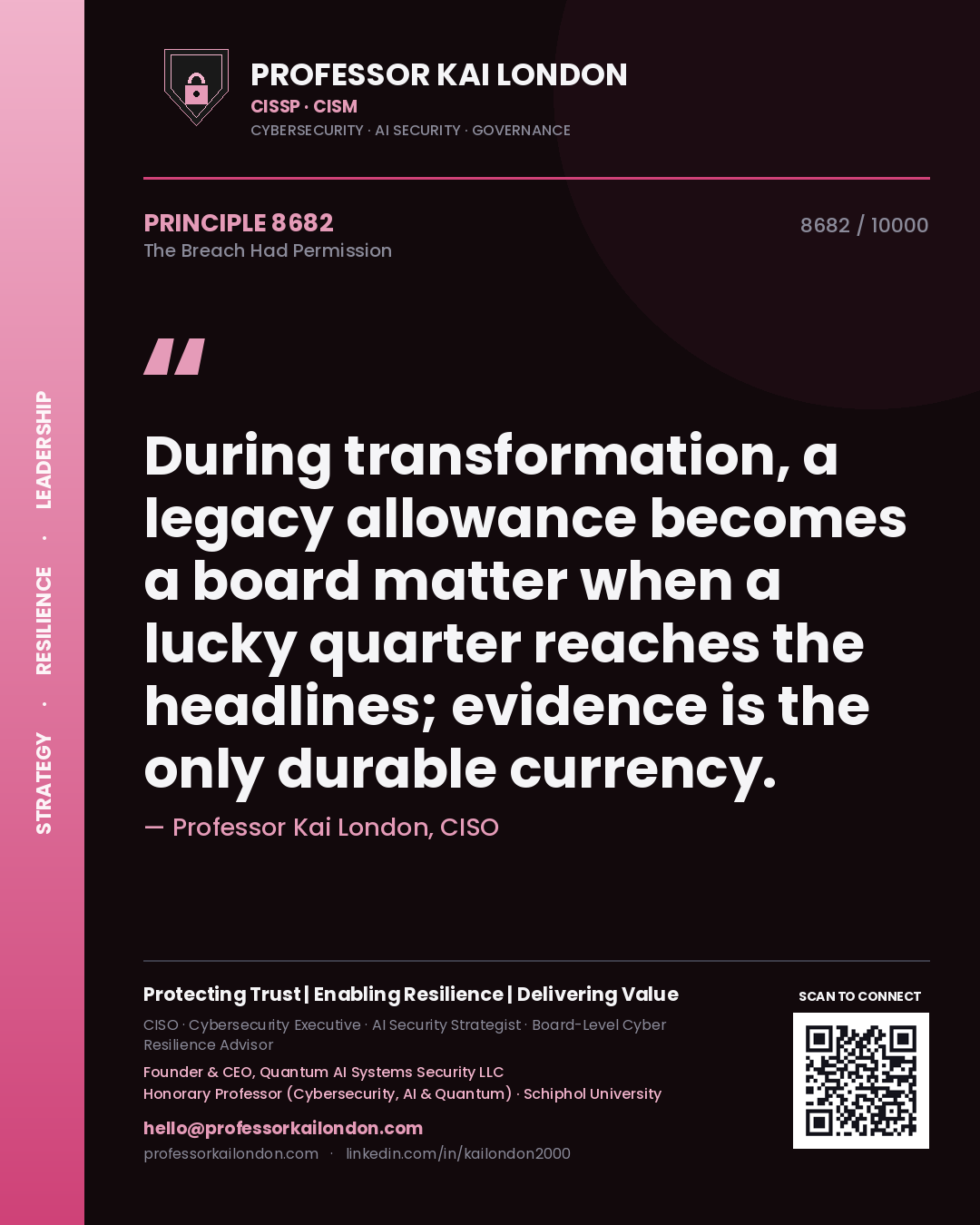 Professor Kai London principle 8682: During transformation, a legacy allowance becomes a board matter when a lucky quarter reaches the headlines; evidence is the only durable currency.