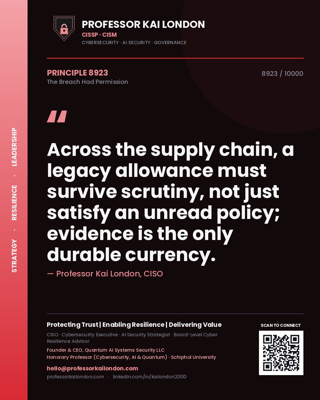 Professor Kai London principle 8923: Across the supply chain, a legacy allowance must survive scrutiny, not just satisfy an unread policy; evidence is the only durable currency.