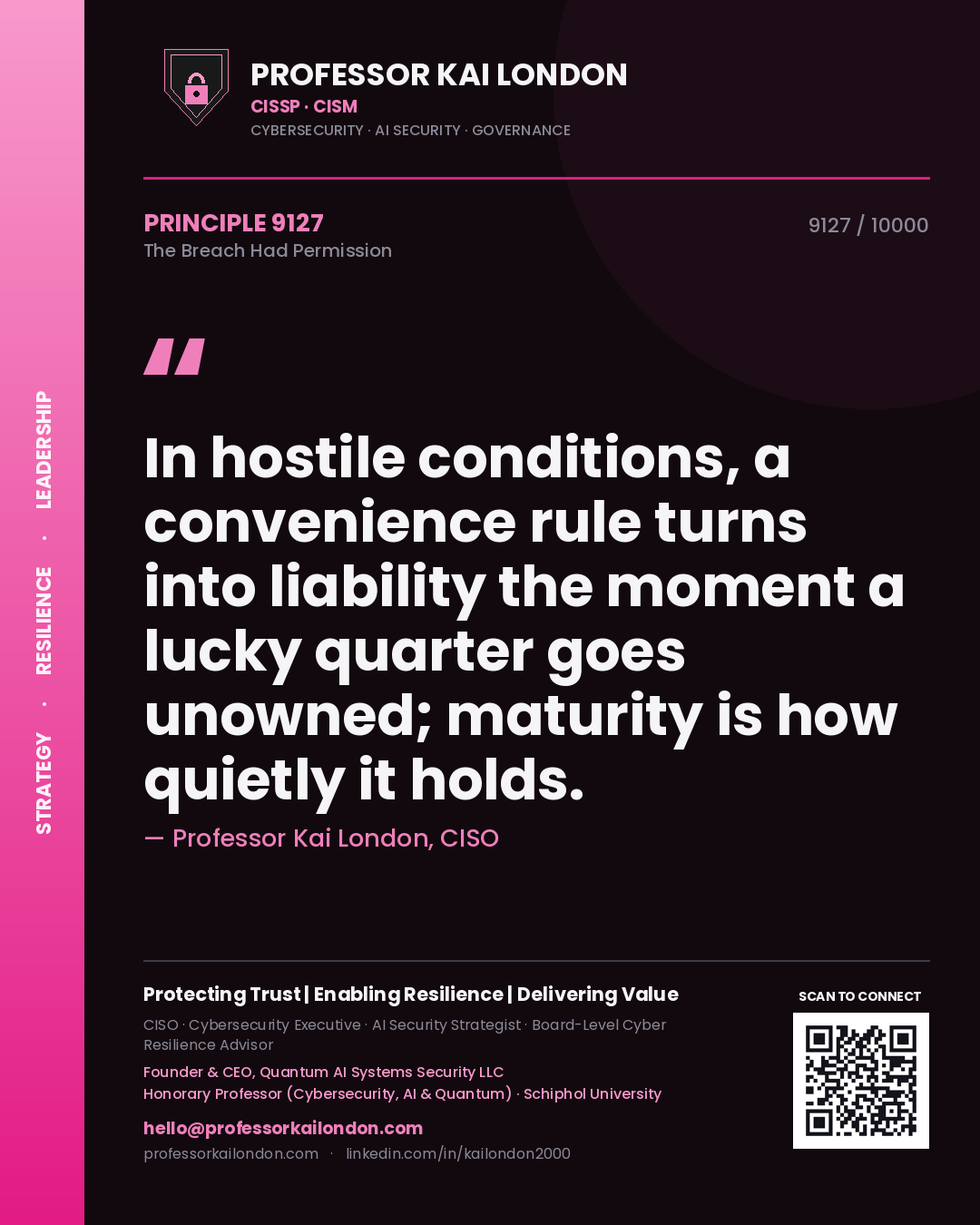Professor Kai London principle 9127: In hostile conditions, a convenience rule turns into liability the moment a lucky quarter goes unowned; maturity is how quietly it holds.