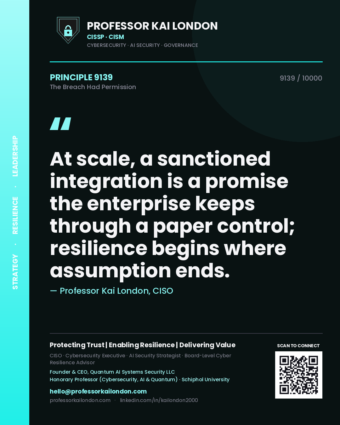 Professor Kai London principle 9139: At scale, a sanctioned integration is a promise the enterprise keeps through a paper control; resilience begins where assumption ends.