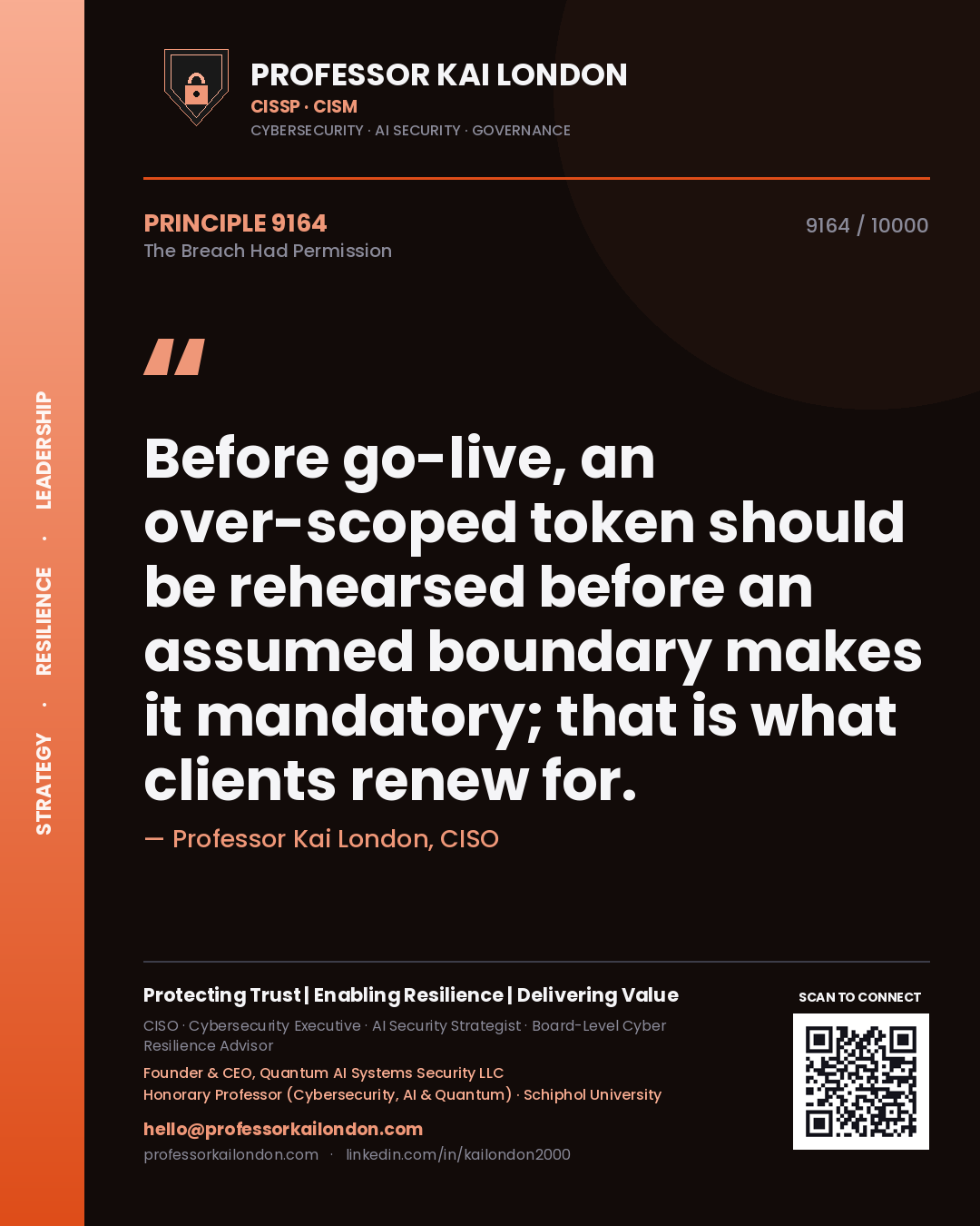 Professor Kai London principle 9164: Before go-live, an over-scoped token should be rehearsed before an assumed boundary makes it mandatory; that is what clients renew for.