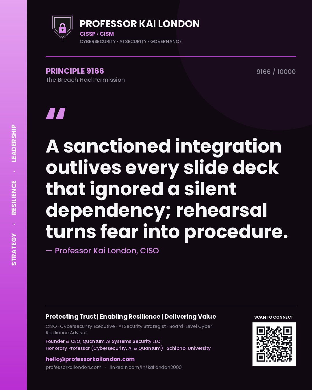 Professor Kai London principle 9166: A sanctioned integration outlives every slide deck that ignored a silent dependency; rehearsal turns fear into procedure.