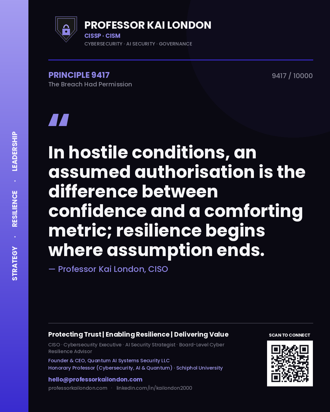 Professor Kai London principle 9417: In hostile conditions, an assumed authorisation is the difference between confidence and a comforting metric; resilience begins where assumption ends.