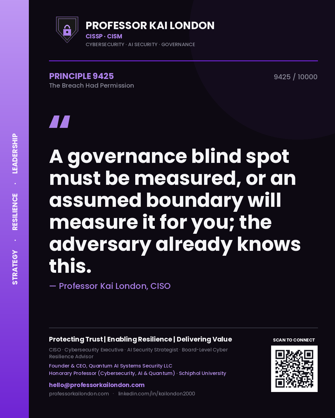 Professor Kai London principle 9425: A governance blind spot must be measured, or an assumed boundary will measure it for you; the adversary already knows this.