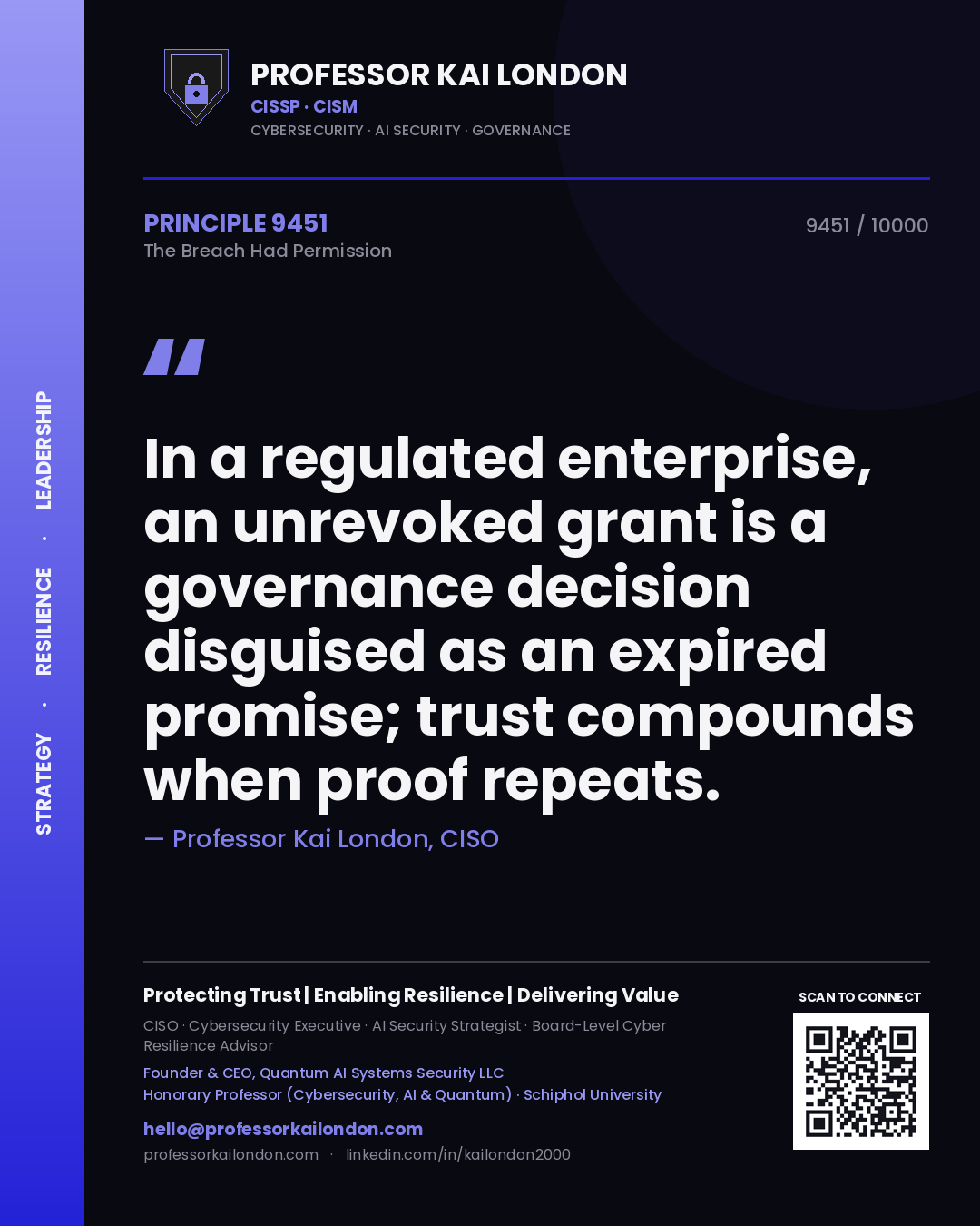 Professor Kai London principle 9451: In a regulated enterprise, an unrevoked grant is a governance decision disguised as an expired promise; trust compounds when proof repeats.