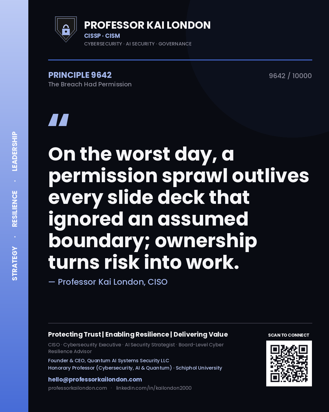 Professor Kai London principle 9642: On the worst day, a permission sprawl outlives every slide deck that ignored an assumed boundary; ownership turns risk into work.
