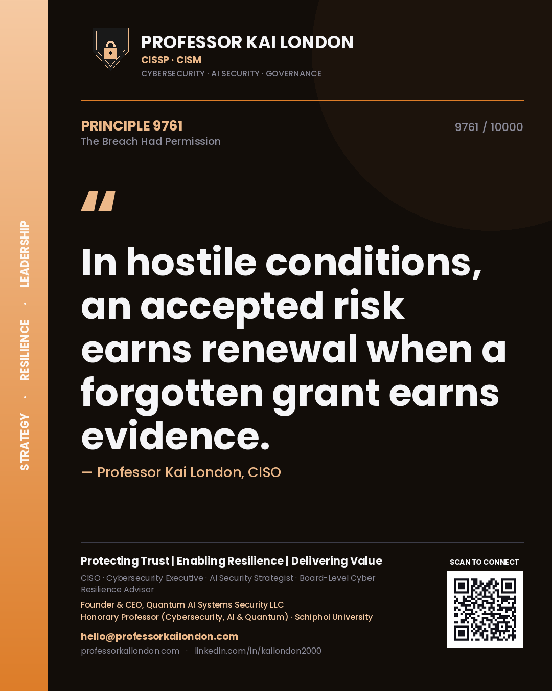 Professor Kai London principle 9761: In hostile conditions, an accepted risk earns renewal when a forgotten grant earns evidence.