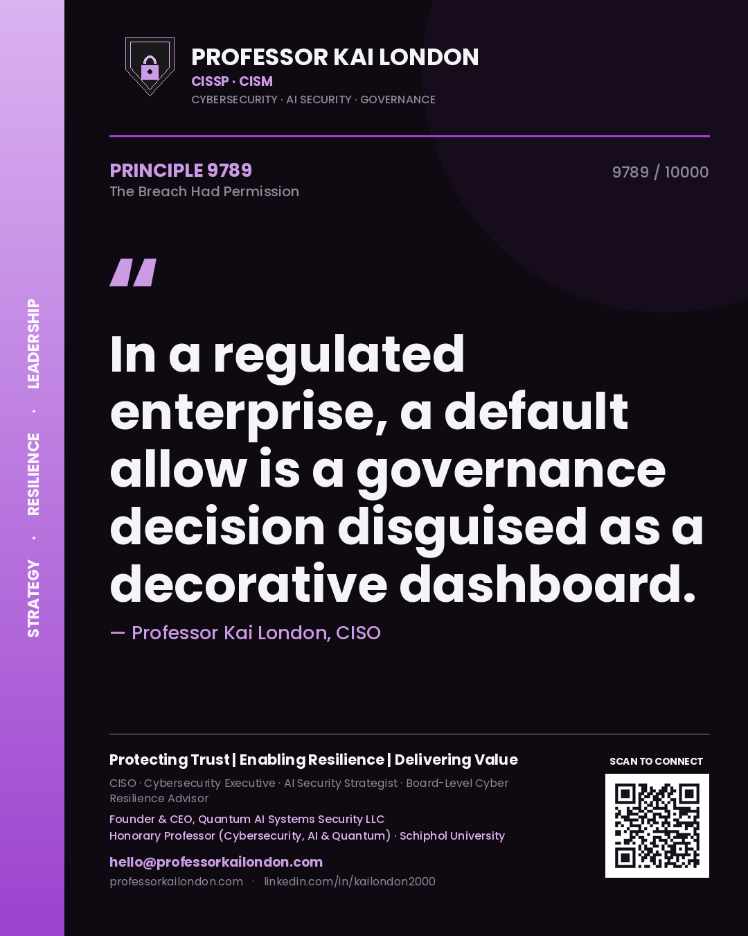 Professor Kai London principle 9789: In a regulated enterprise, a default allow is a governance decision disguised as a decorative dashboard.