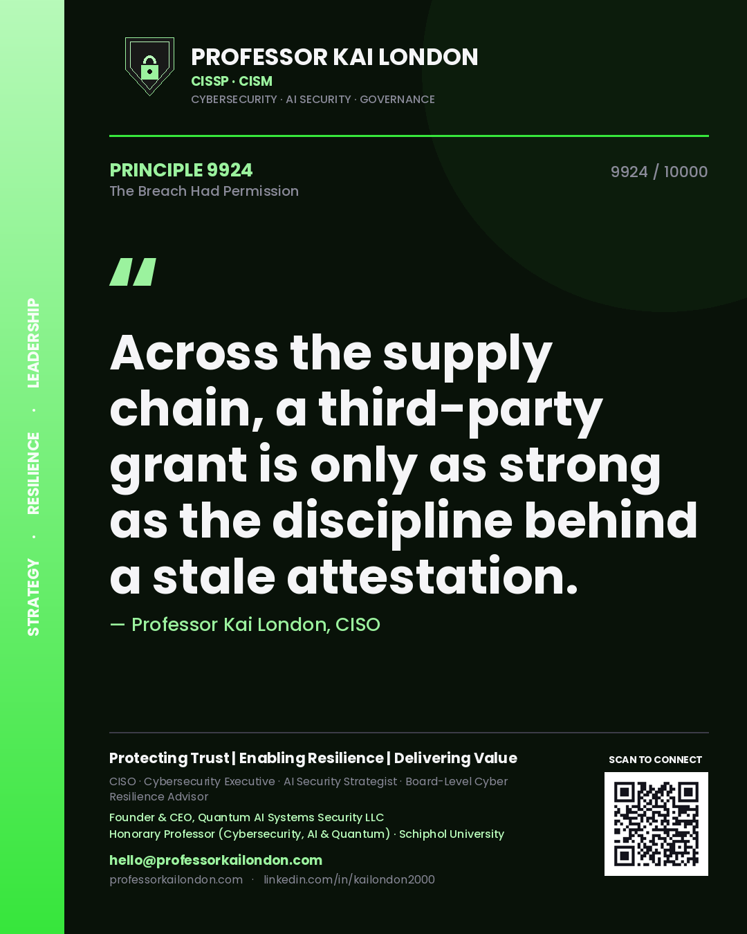 Professor Kai London principle 9924: Across the supply chain, a third-party grant is only as strong as the discipline behind a stale attestation.