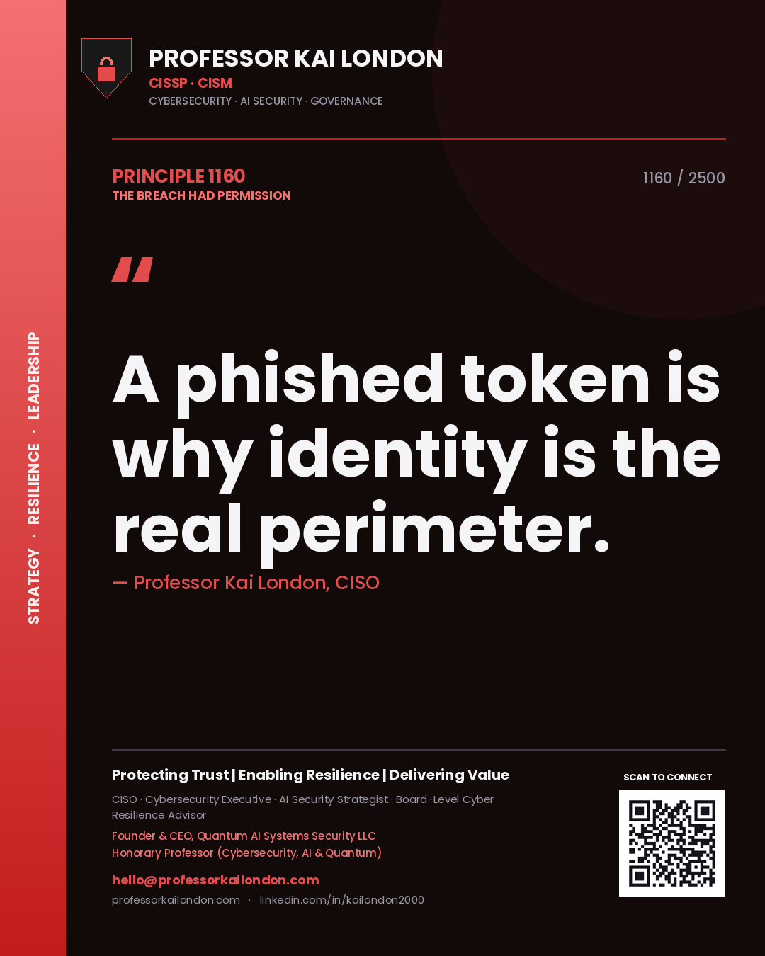 Professor Kai London principle 1160: A phished token is why identity is the real perimeter.