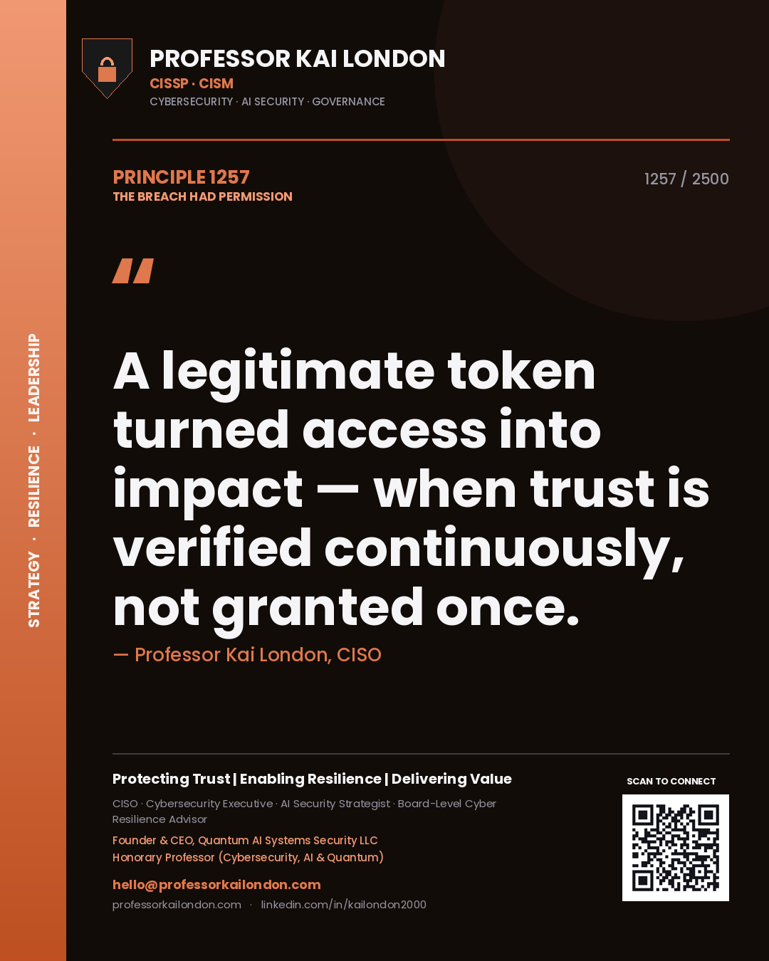 Professor Kai London principle 1257: A legitimate token turned access into impact — when trust is verified continuously, not granted once.