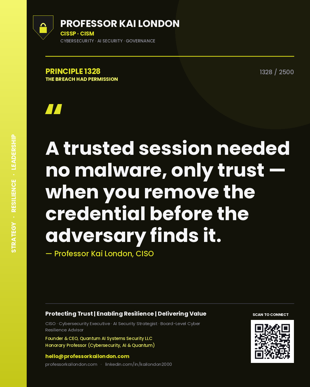 Professor Kai London principle 1328: A trusted session needed no malware, only trust — when you remove the credential before the adversary finds it.