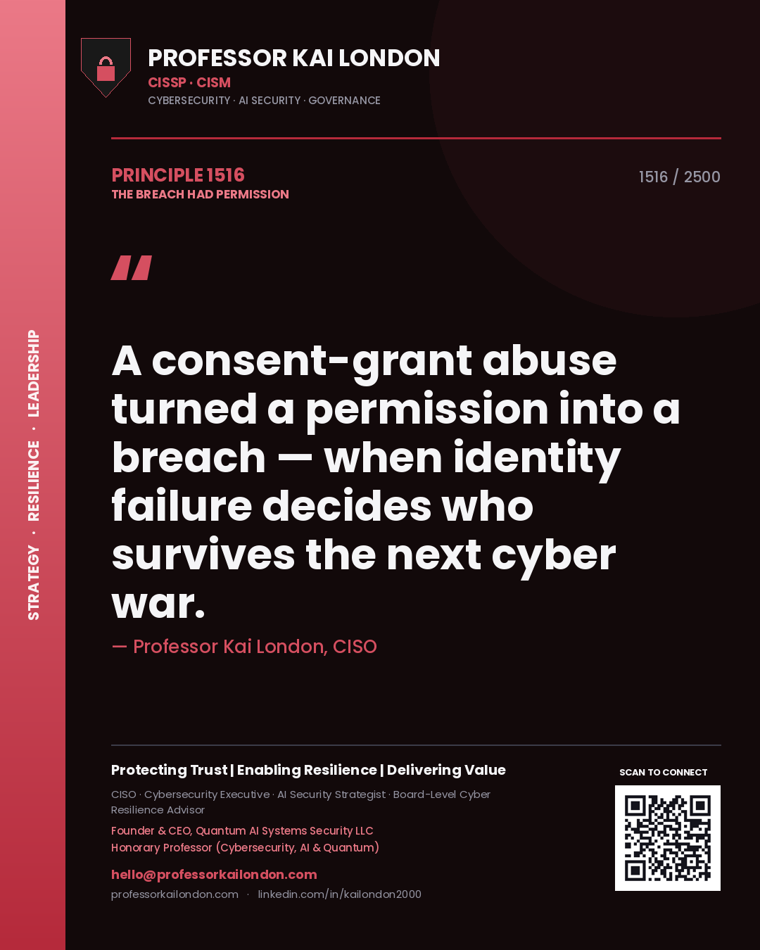 Professor Kai London principle 1516: A consent-grant abuse turned a permission into a breach — when identity failure decides who survives the next cyber war.