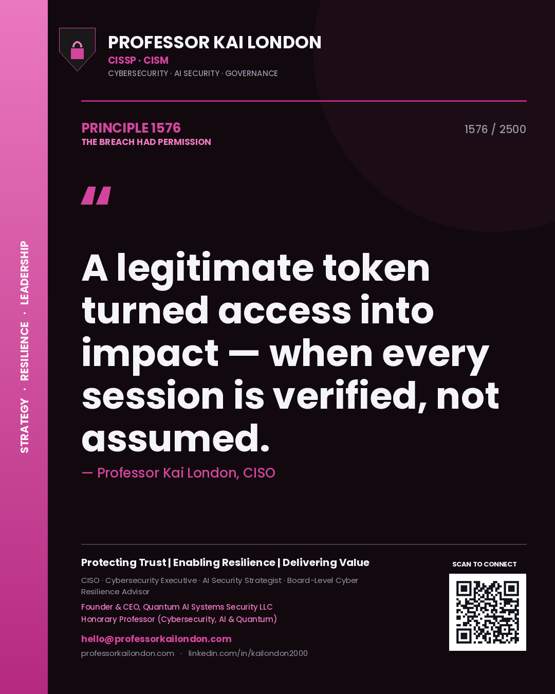 Professor Kai London principle 1576: A legitimate token turned access into impact — when every session is verified, not assumed.