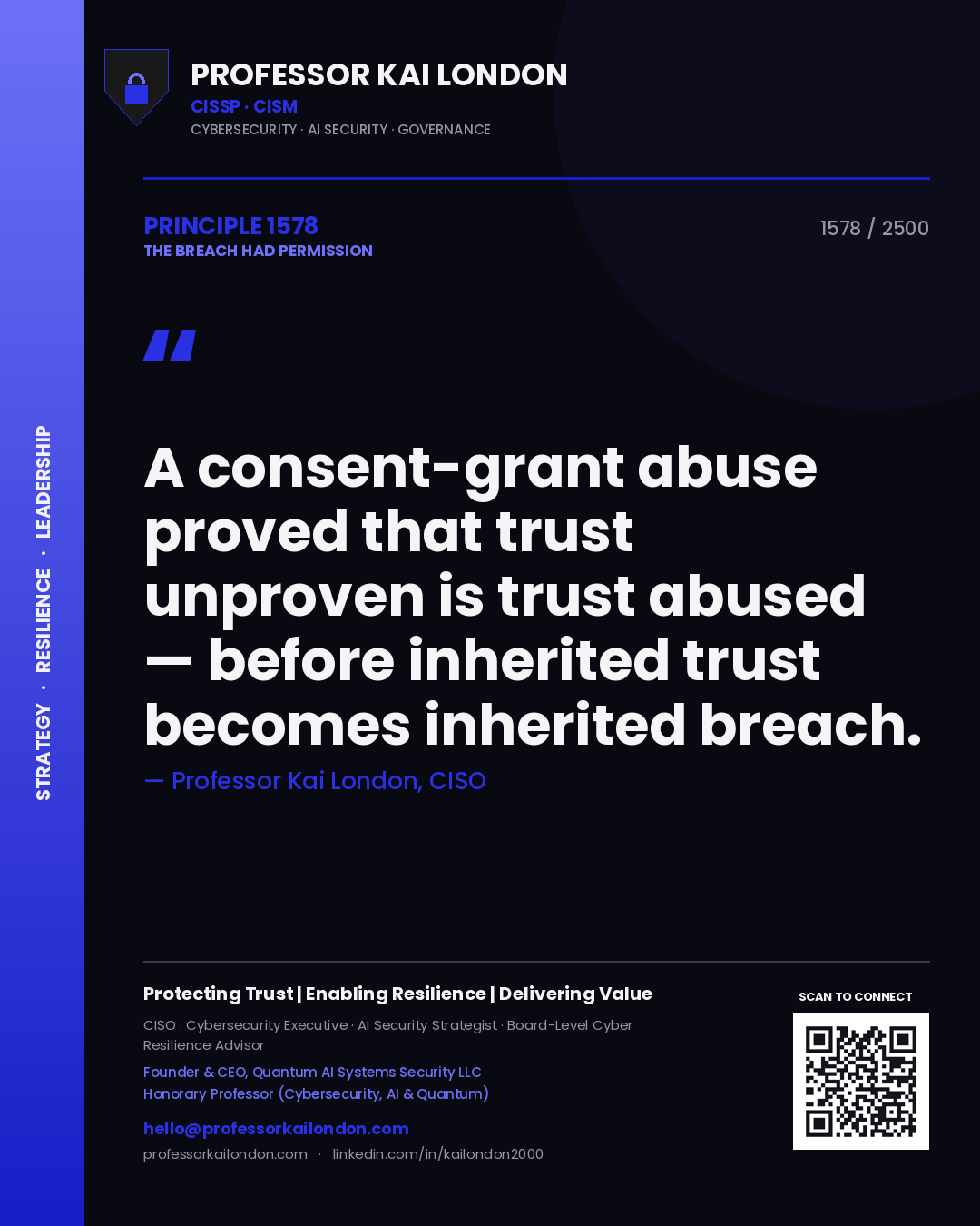 Professor Kai London principle 1578: A consent-grant abuse proved that trust unproven is trust abused — before inherited trust becomes inherited breach.