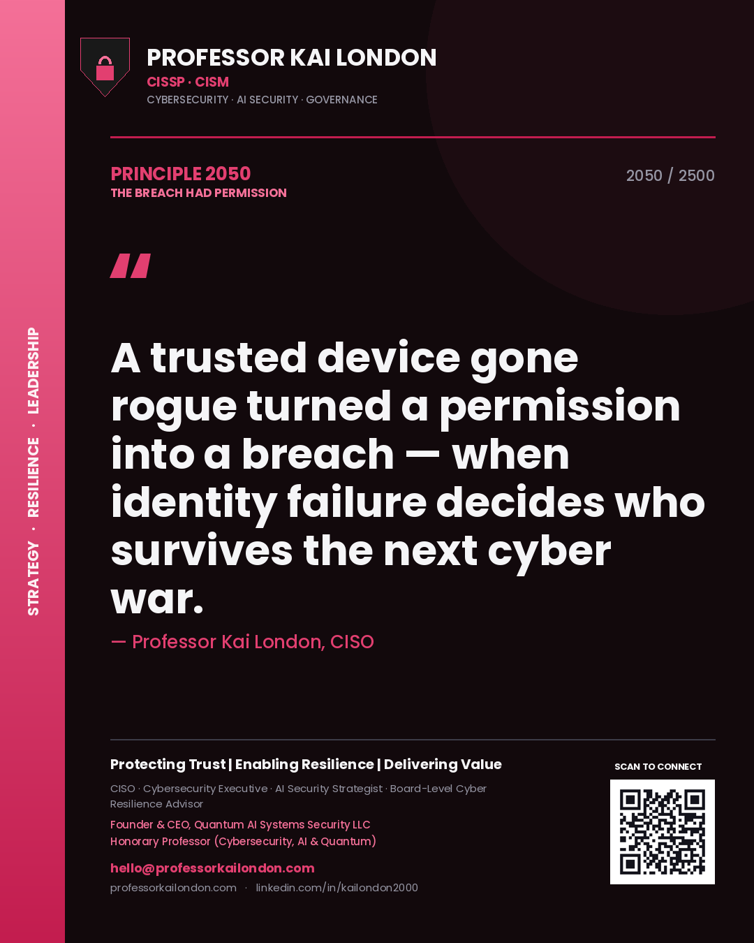 Professor Kai London principle 2050: A trusted device gone rogue turned a permission into a breach — when identity failure decides who survives the next cyber war.