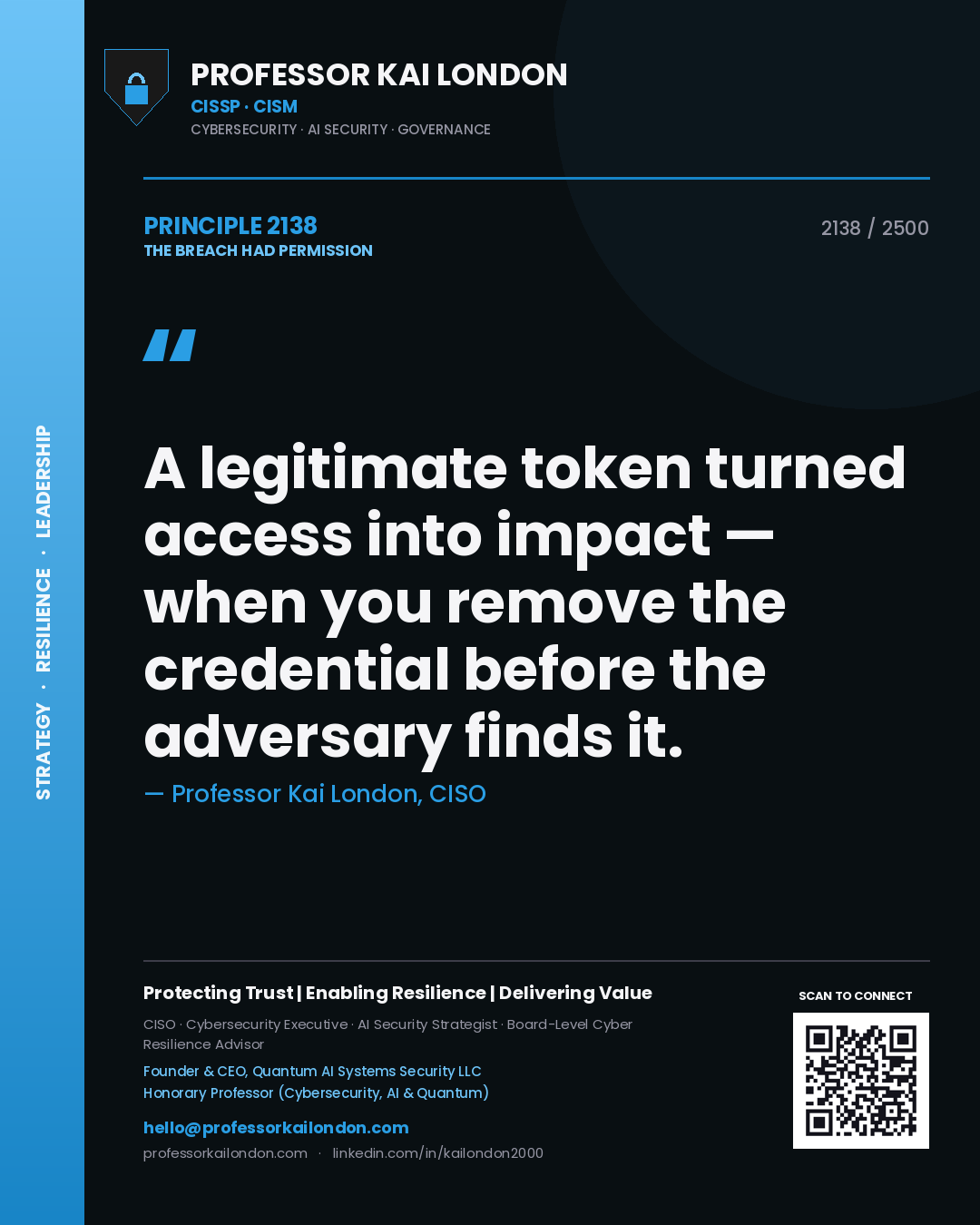 Professor Kai London principle 2138: A legitimate token turned access into impact — when you remove the credential before the adversary finds it.