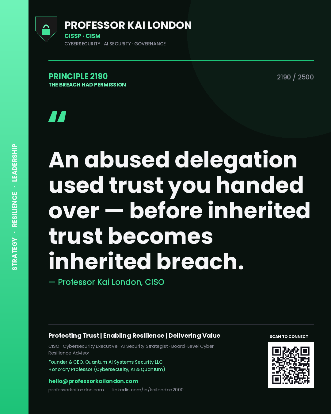 Professor Kai London principle 2190: An abused delegation used trust you handed over — before inherited trust becomes inherited breach.