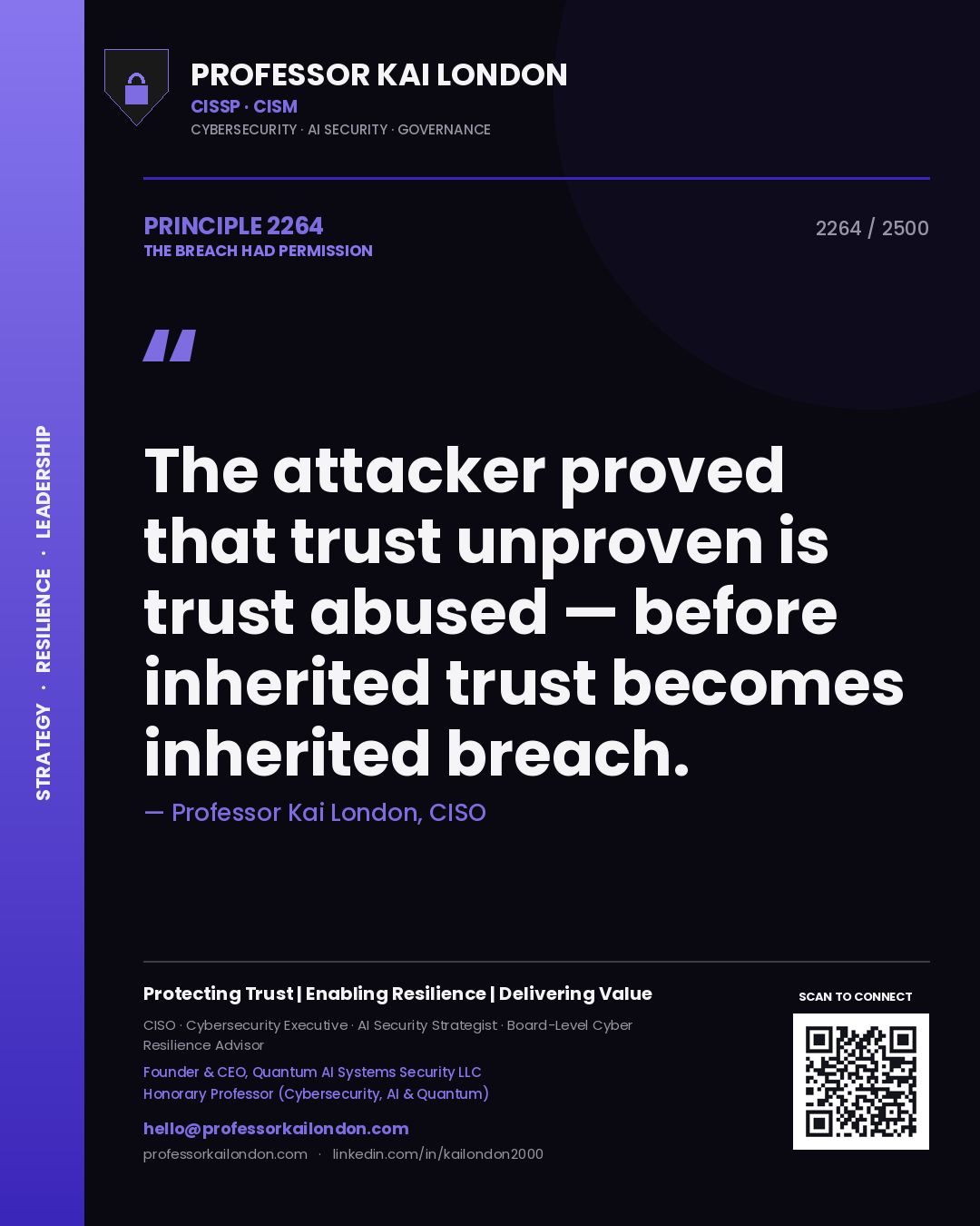 Professor Kai London principle 2264: The attacker proved that trust unproven is trust abused — before inherited trust becomes inherited breach.