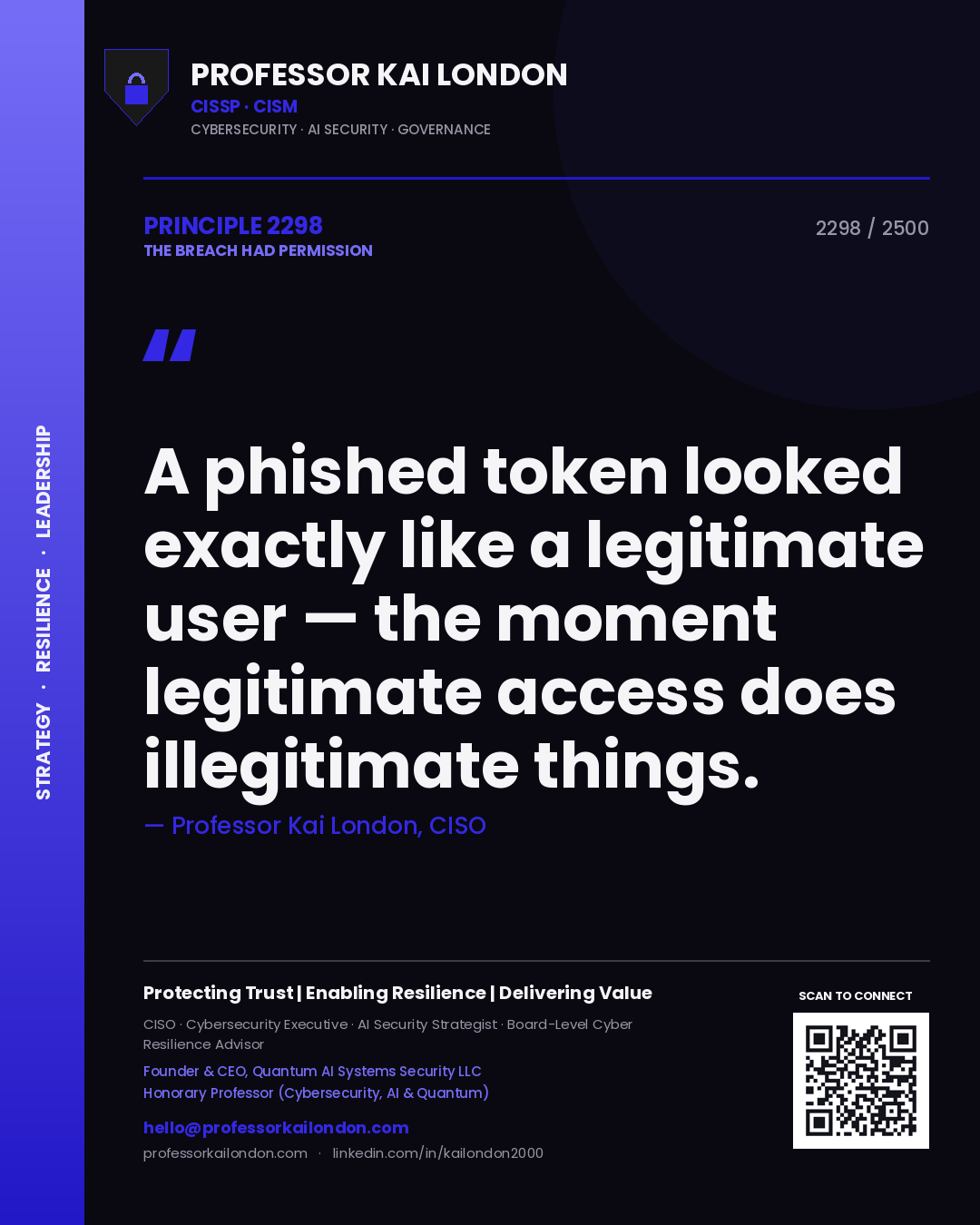 Professor Kai London principle 2298: A phished token looked exactly like a legitimate user — the moment legitimate access does illegitimate things.