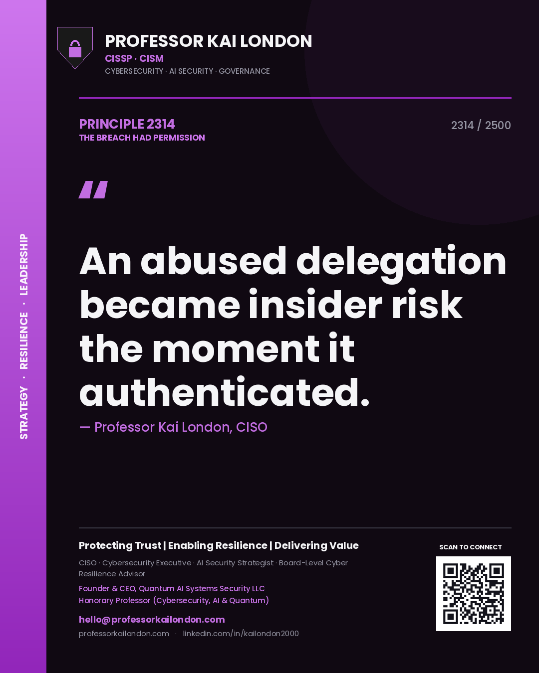 Professor Kai London principle 2314: An abused delegation became insider risk the moment it authenticated.