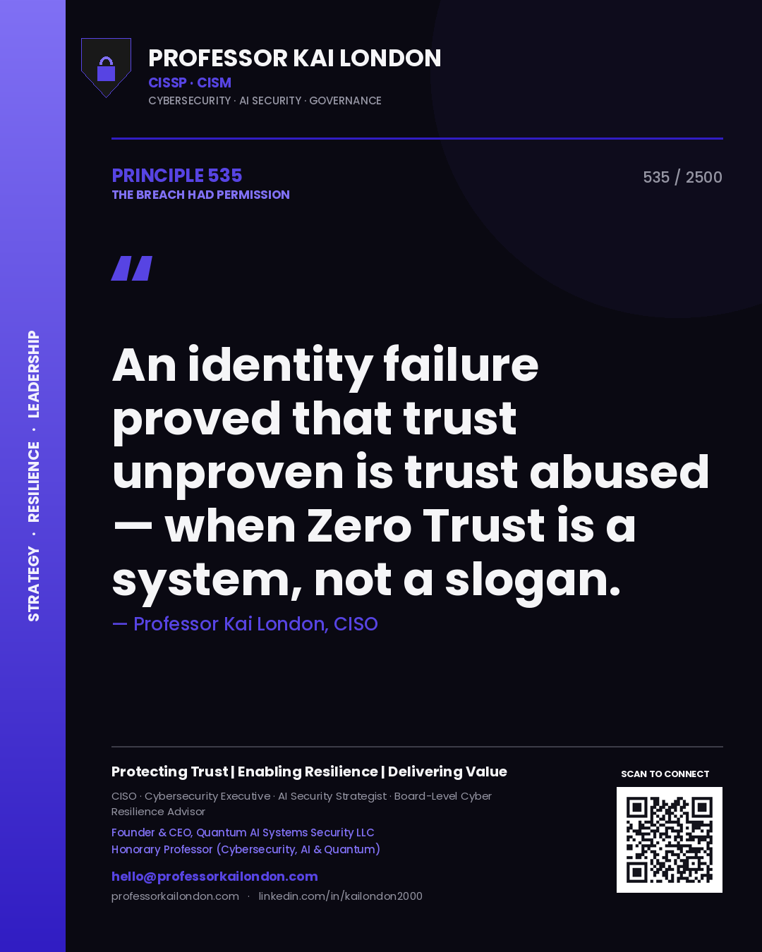 Professor Kai London principle 535: An identity failure proved that trust unproven is trust abused — when Zero Trust is a system, not a slogan.