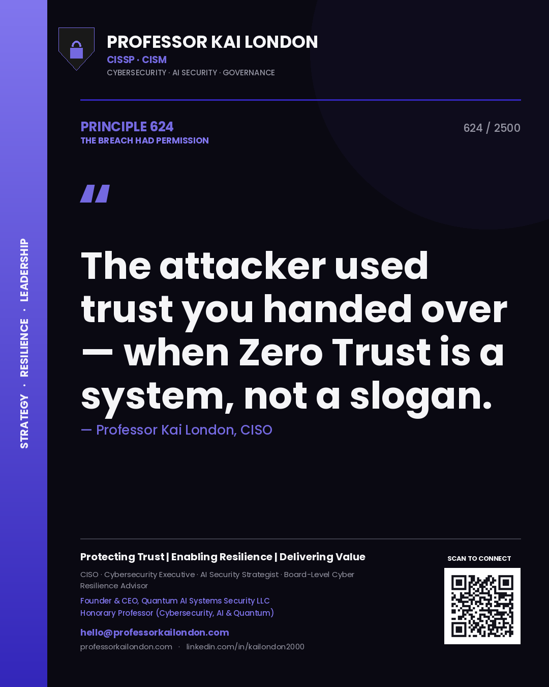 Professor Kai London principle 624: The attacker used trust you handed over — when Zero Trust is a system, not a slogan.
