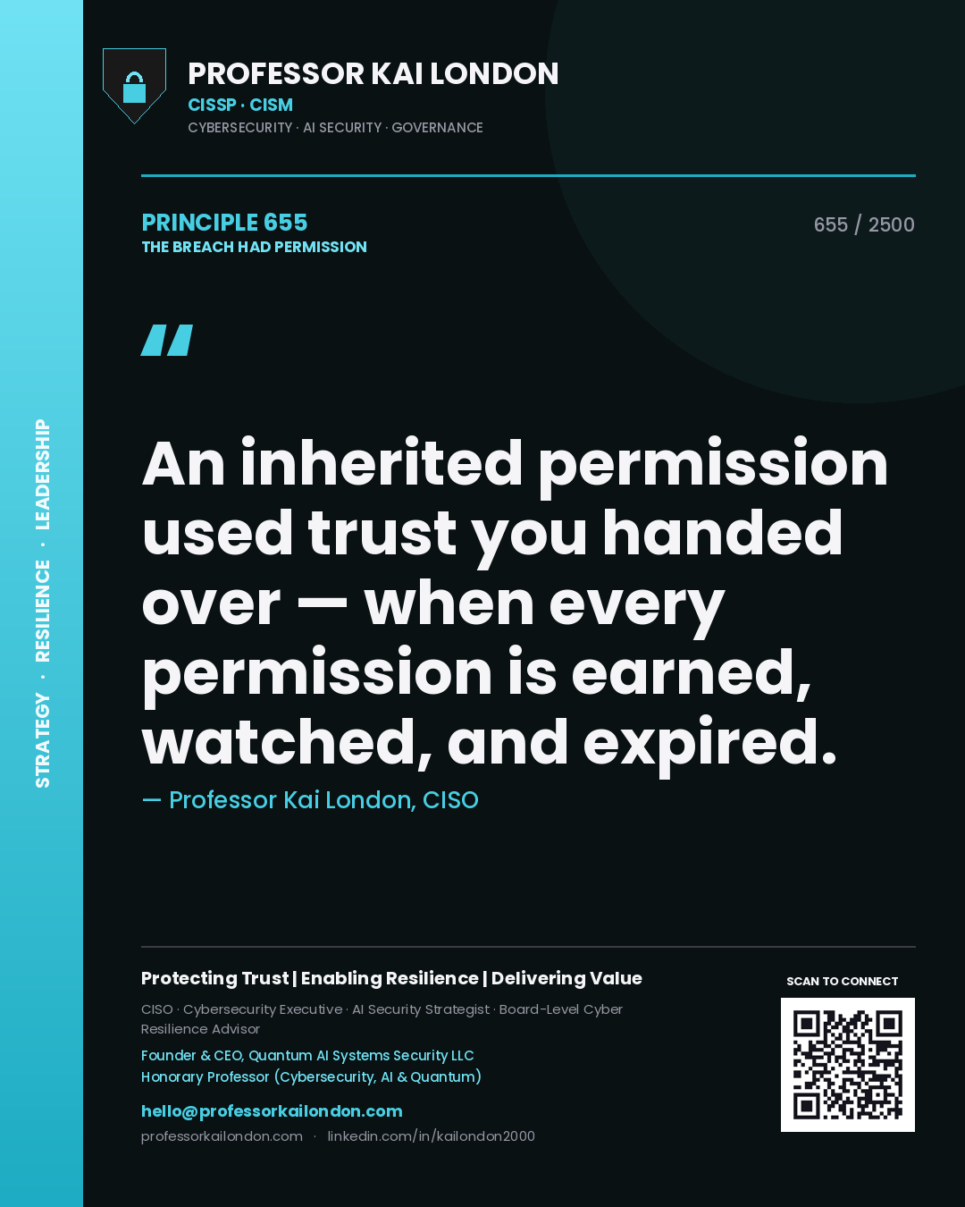 Professor Kai London principle 655: An inherited permission used trust you handed over — when every permission is earned, watched, and expired.