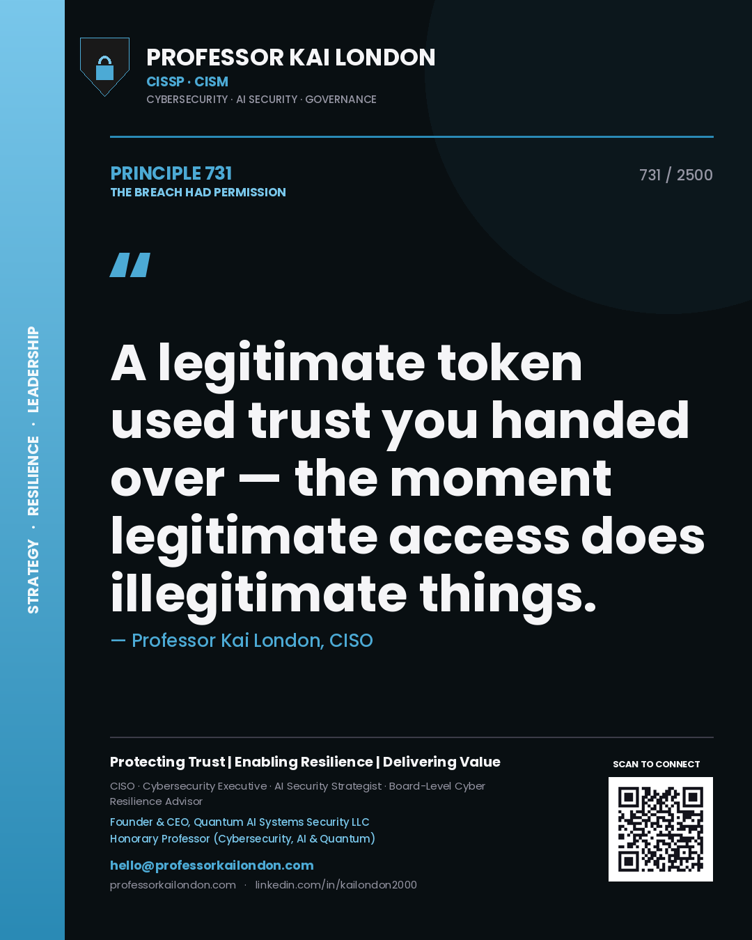 Professor Kai London principle 731: A legitimate token used trust you handed over — the moment legitimate access does illegitimate things.