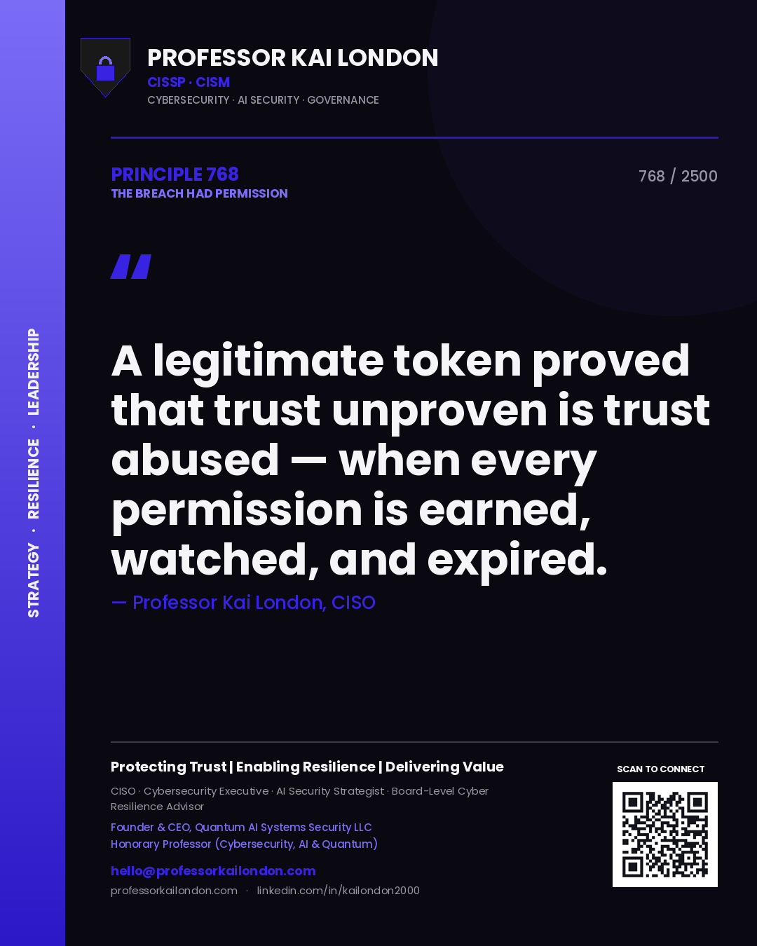 Professor Kai London principle 768: A legitimate token proved that trust unproven is trust abused — when every permission is earned, watched, and expired.