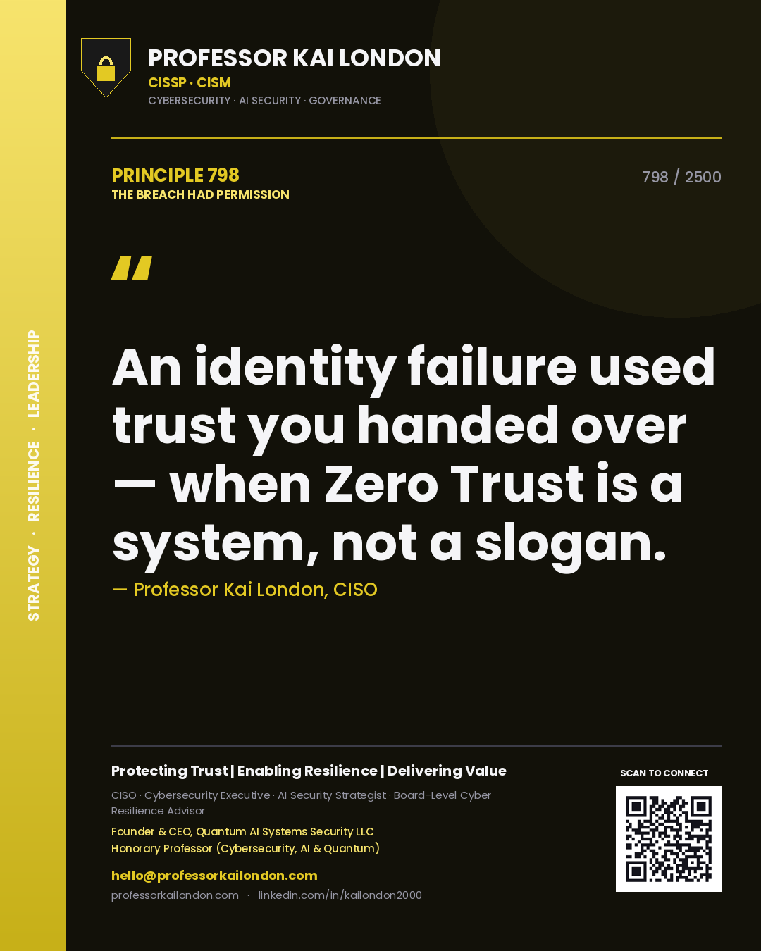 Professor Kai London principle 798: An identity failure used trust you handed over — when Zero Trust is a system, not a slogan.