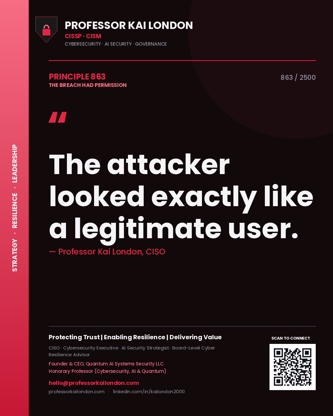 Professor Kai London principle 863: The attacker looked exactly like a legitimate user.