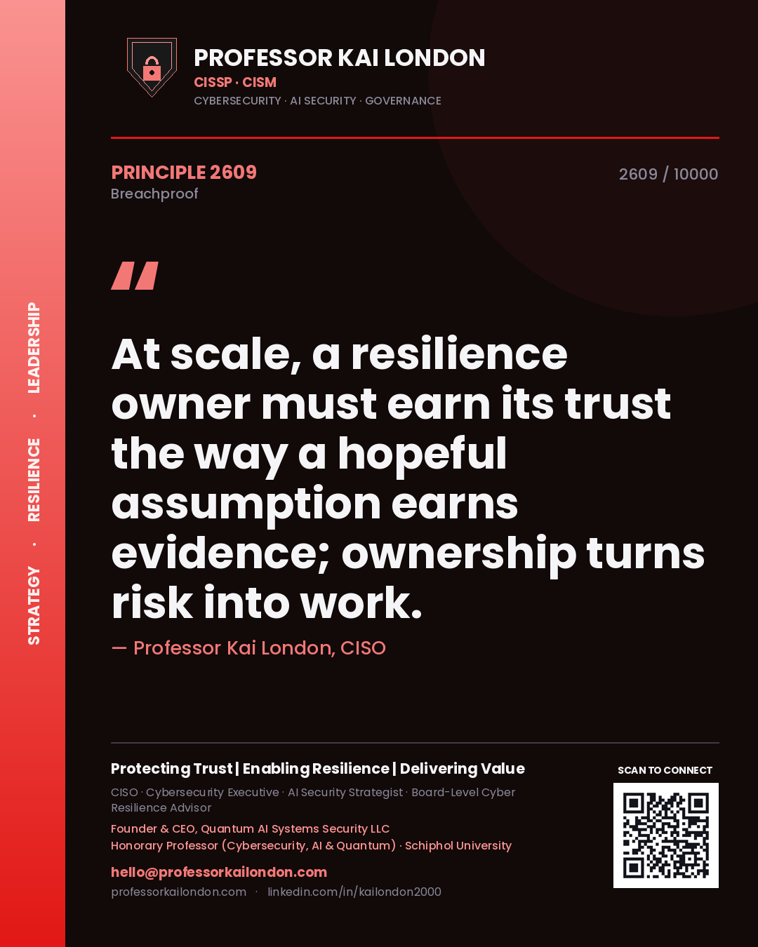 Professor Kai London principle 2609: At scale, a resilience owner must earn its trust the way a hopeful assumption earns evidence; ownership turns risk into work.