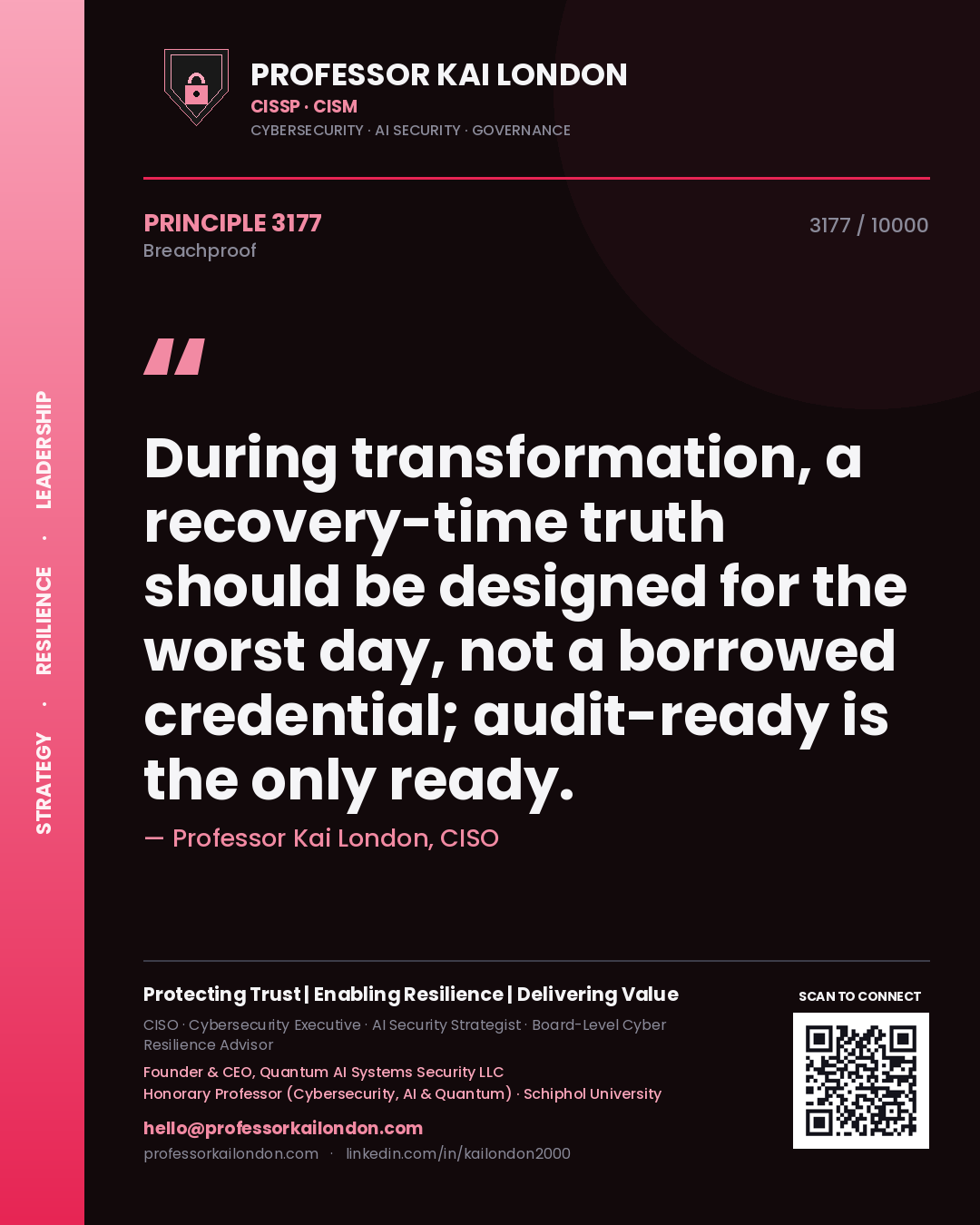 Professor Kai London principle 3177: During transformation, a recovery-time truth should be designed for the worst day, not a borrowed credential; audit-ready is the only ready.