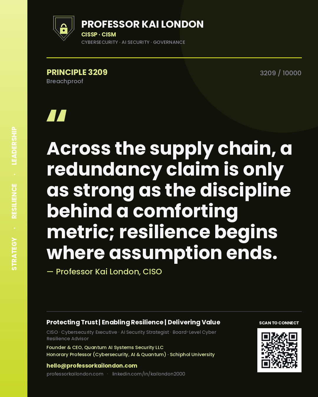 Professor Kai London principle 3209: Across the supply chain, a redundancy claim is only as strong as the discipline behind a comforting metric; resilience begins where assumption ends.