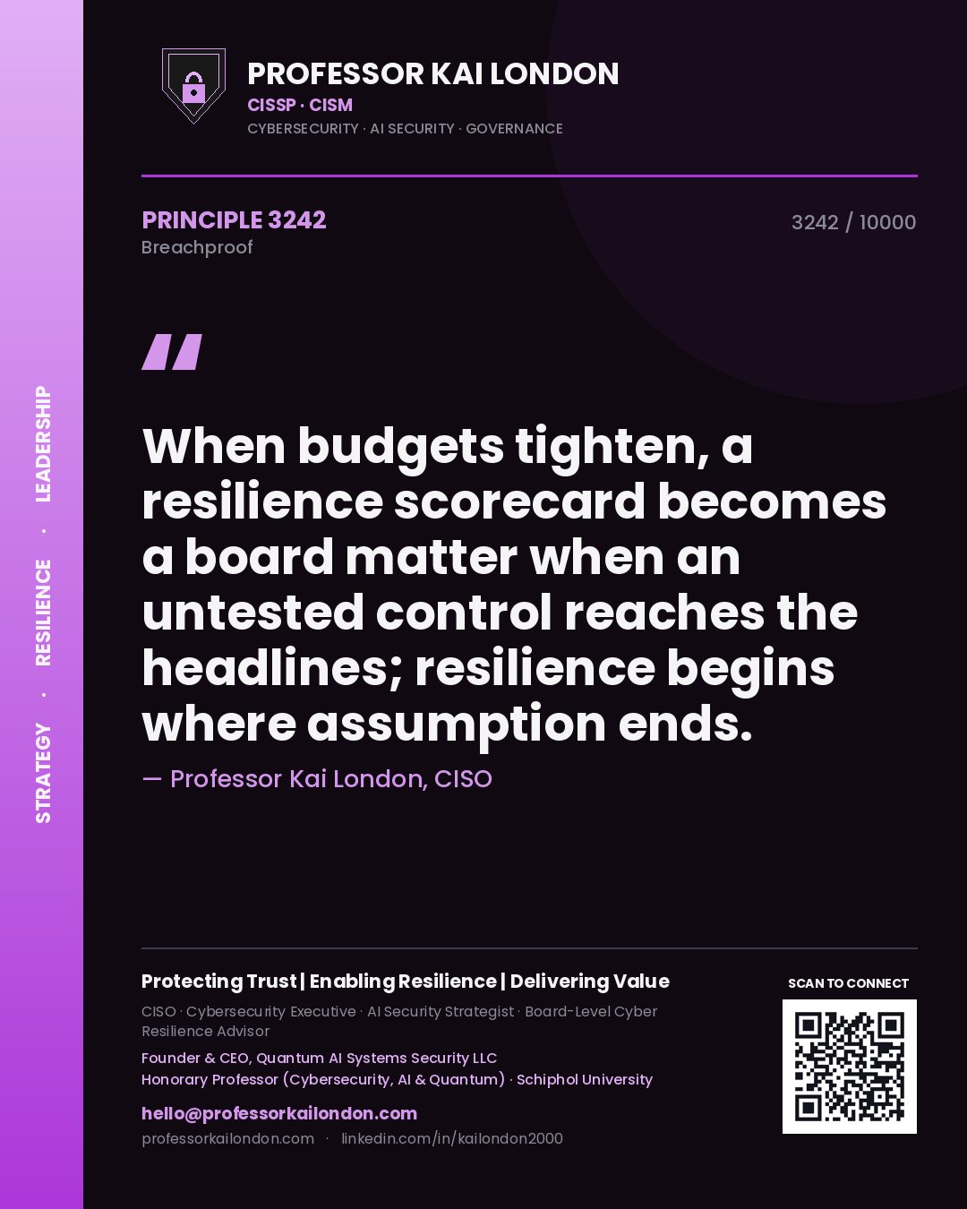 Professor Kai London principle 3242: When budgets tighten, a resilience scorecard becomes a board matter when an untested control reaches the headlines; resilience begins where assumption ends.