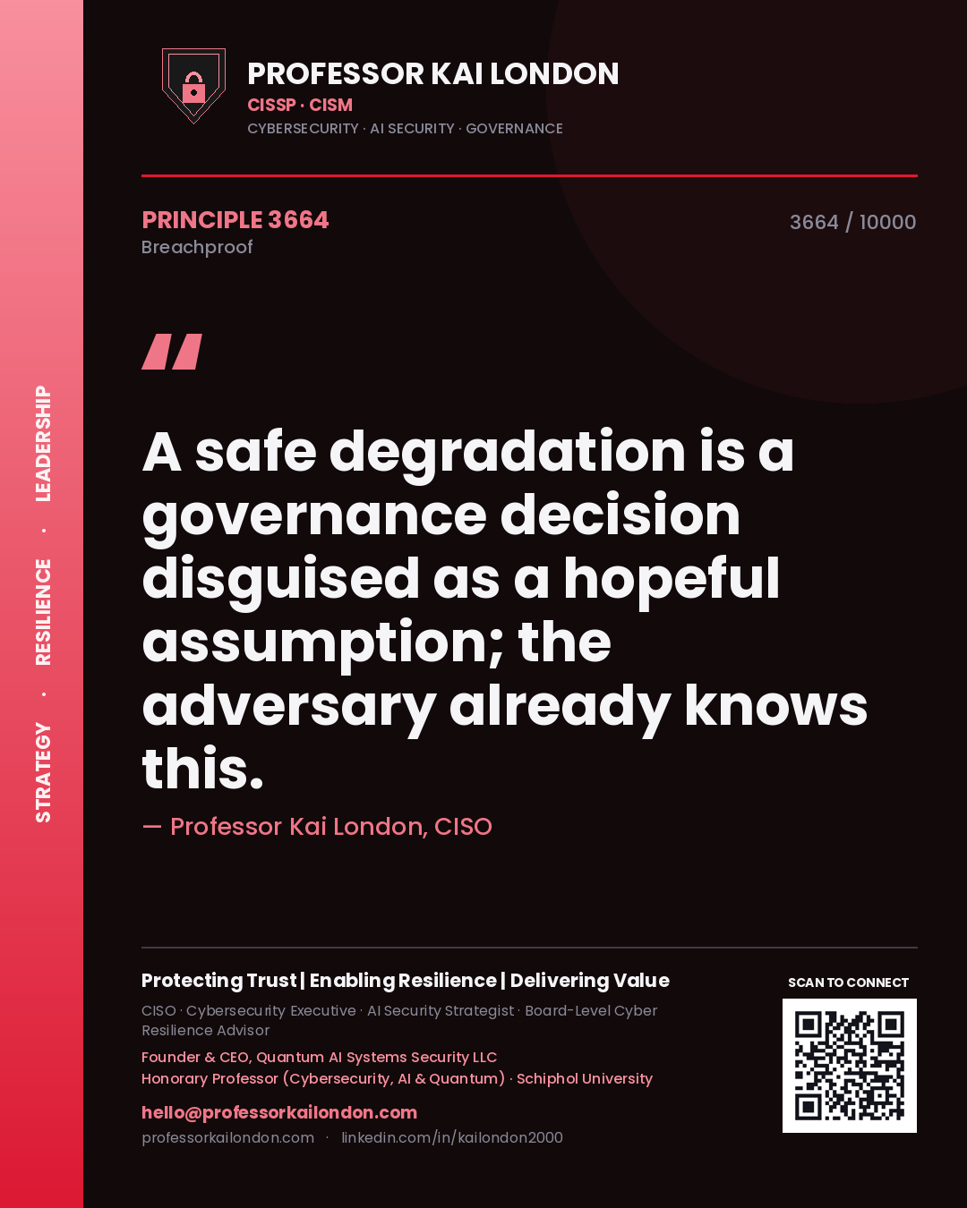 Professor Kai London principle 3664: A safe degradation is a governance decision disguised as a hopeful assumption; the adversary already knows this.