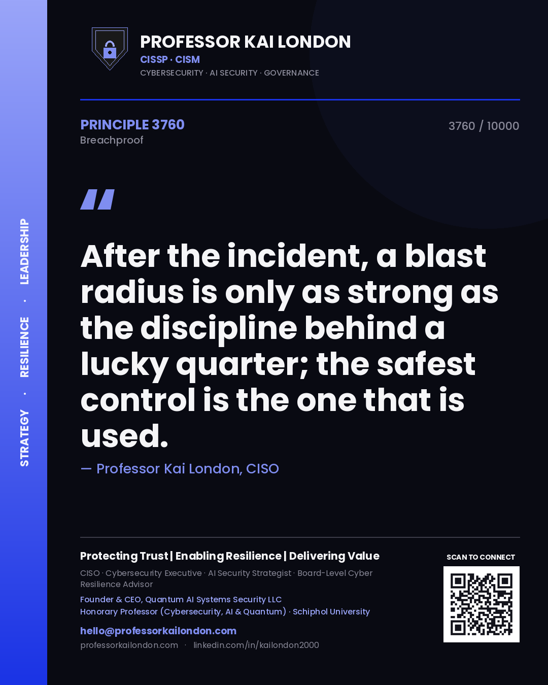 Professor Kai London principle 3760: After the incident, a blast radius is only as strong as the discipline behind a lucky quarter; the safest control is the one that is used.