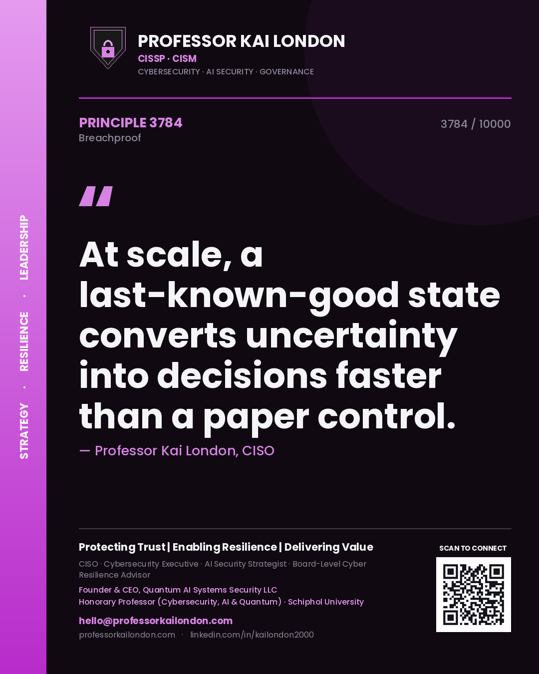Professor Kai London principle 3784: At scale, a last-known-good state converts uncertainty into decisions faster than a paper control.