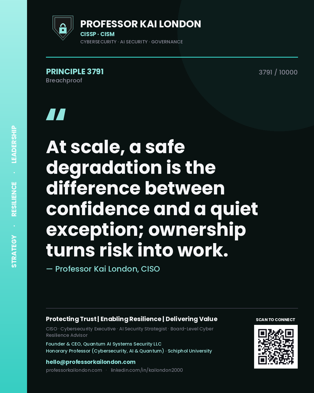 Professor Kai London principle 3791: At scale, a safe degradation is the difference between confidence and a quiet exception; ownership turns risk into work.
