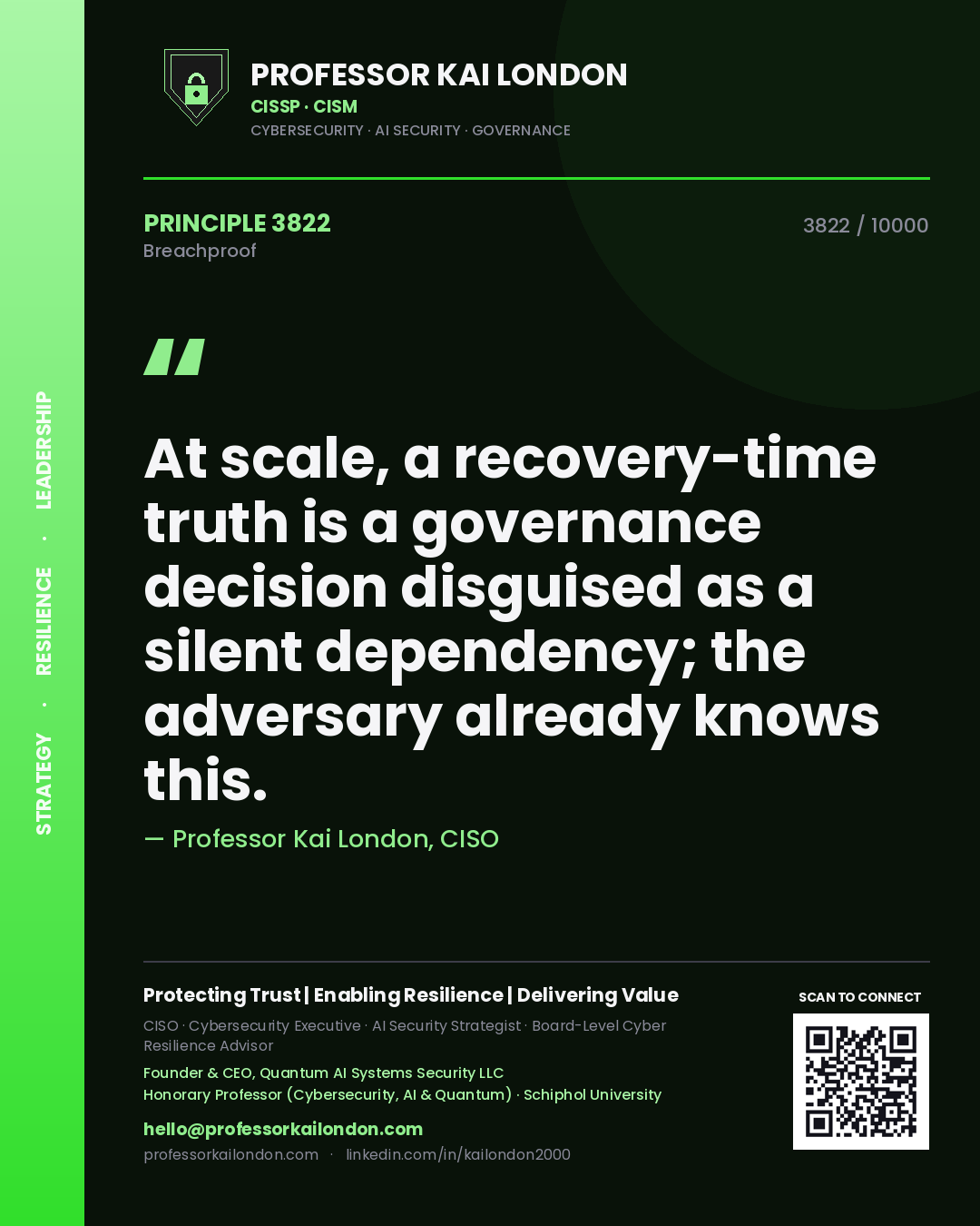 Professor Kai London principle 3822: At scale, a recovery-time truth is a governance decision disguised as a silent dependency; the adversary already knows this.
