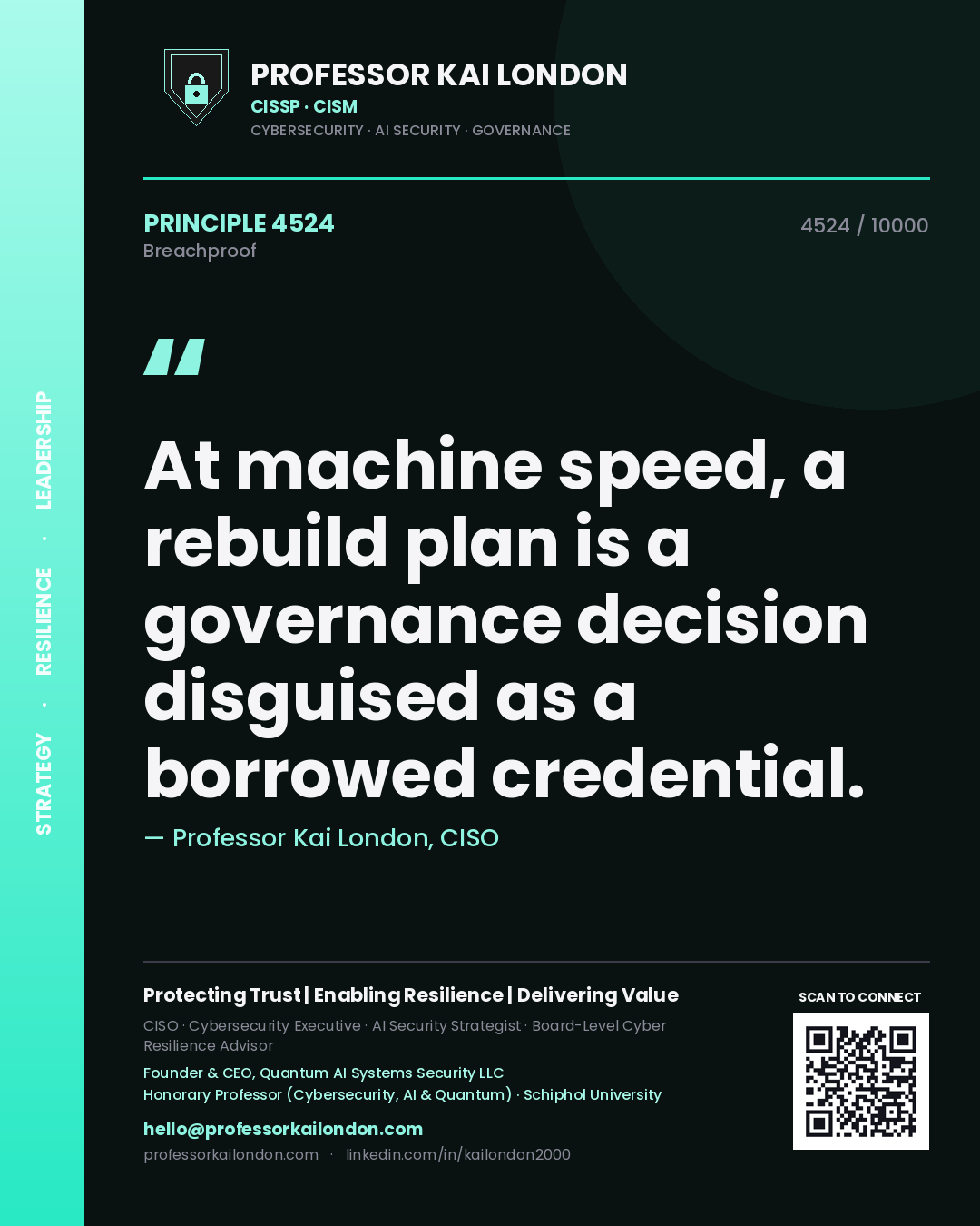 Professor Kai London principle 4524: At machine speed, a rebuild plan is a governance decision disguised as a borrowed credential.