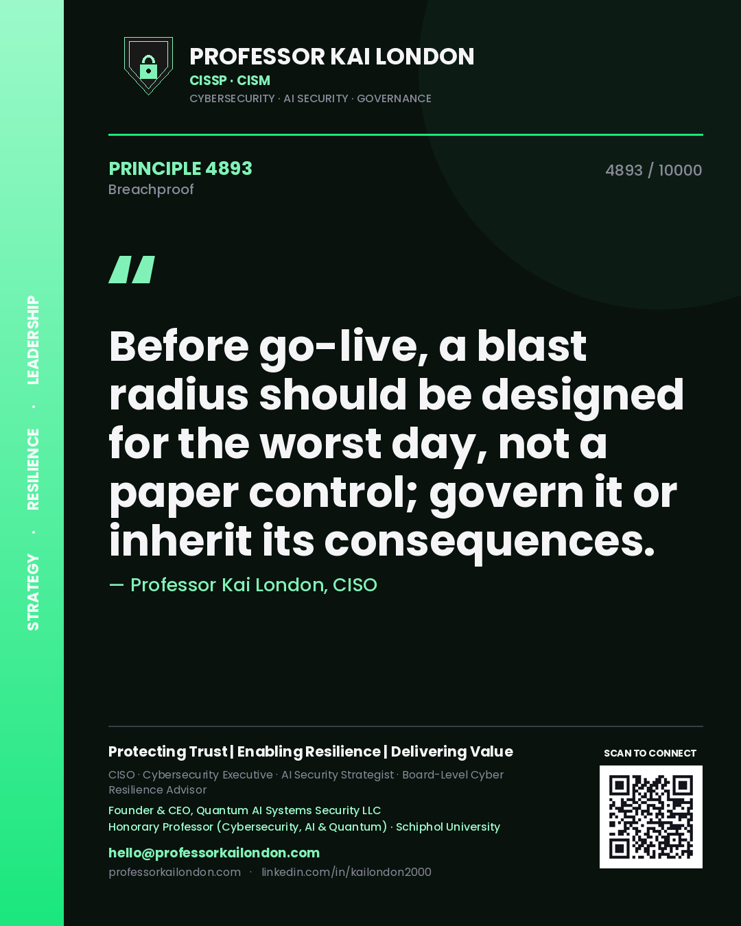 Professor Kai London principle 4893: Before go-live, a blast radius should be designed for the worst day, not a paper control; govern it or inherit its consequences.
