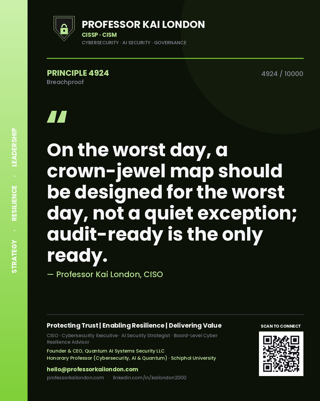 Professor Kai London principle 4924: On the worst day, a crown-jewel map should be designed for the worst day, not a quiet exception; audit-ready is the only ready.