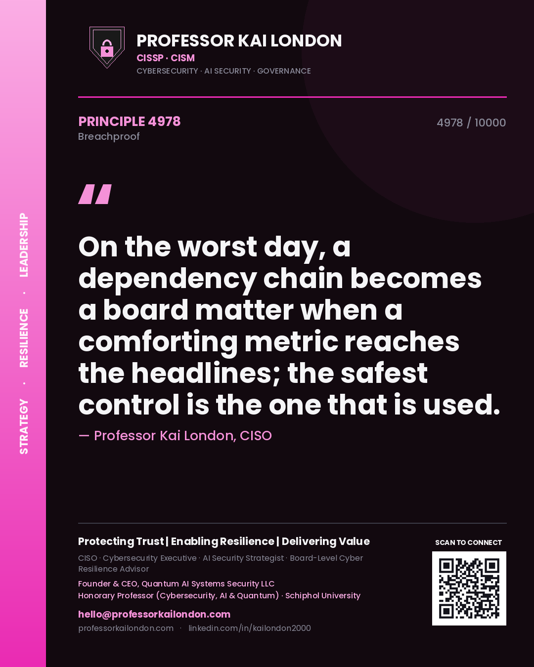 Professor Kai London principle 4978: On the worst day, a dependency chain becomes a board matter when a comforting metric reaches the headlines; the safest control is the one that is used.