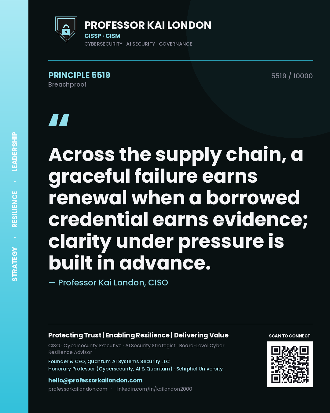 Professor Kai London principle 5519: Across the supply chain, a graceful failure earns renewal when a borrowed credential earns evidence; clarity under pressure is built in advance.