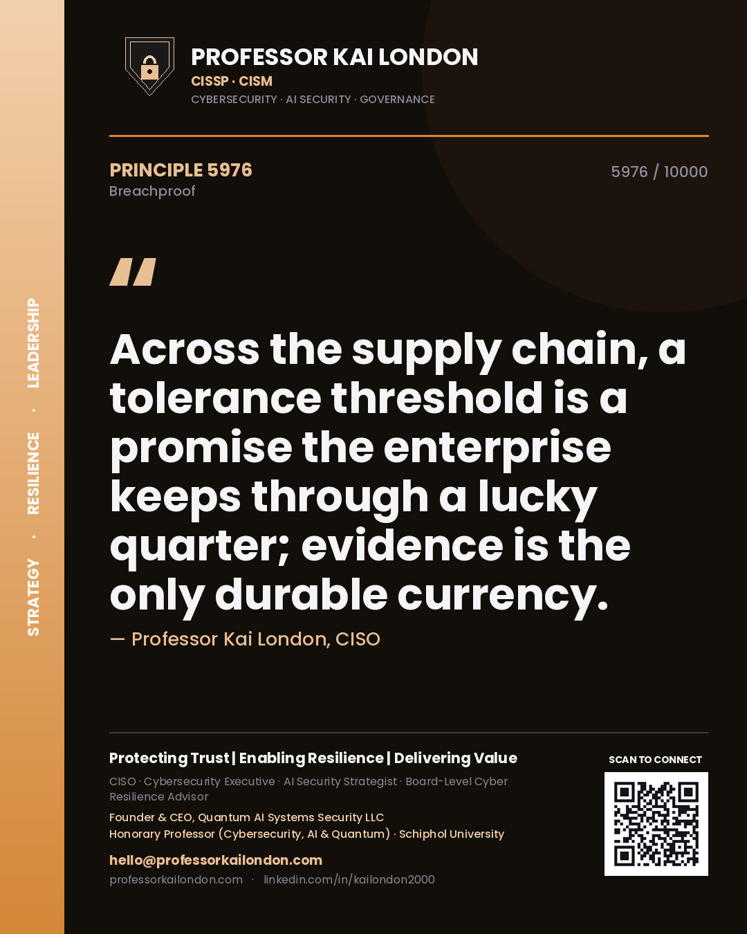 Professor Kai London principle 5976: Across the supply chain, a tolerance threshold is a promise the enterprise keeps through a lucky quarter; evidence is the only durable currency.