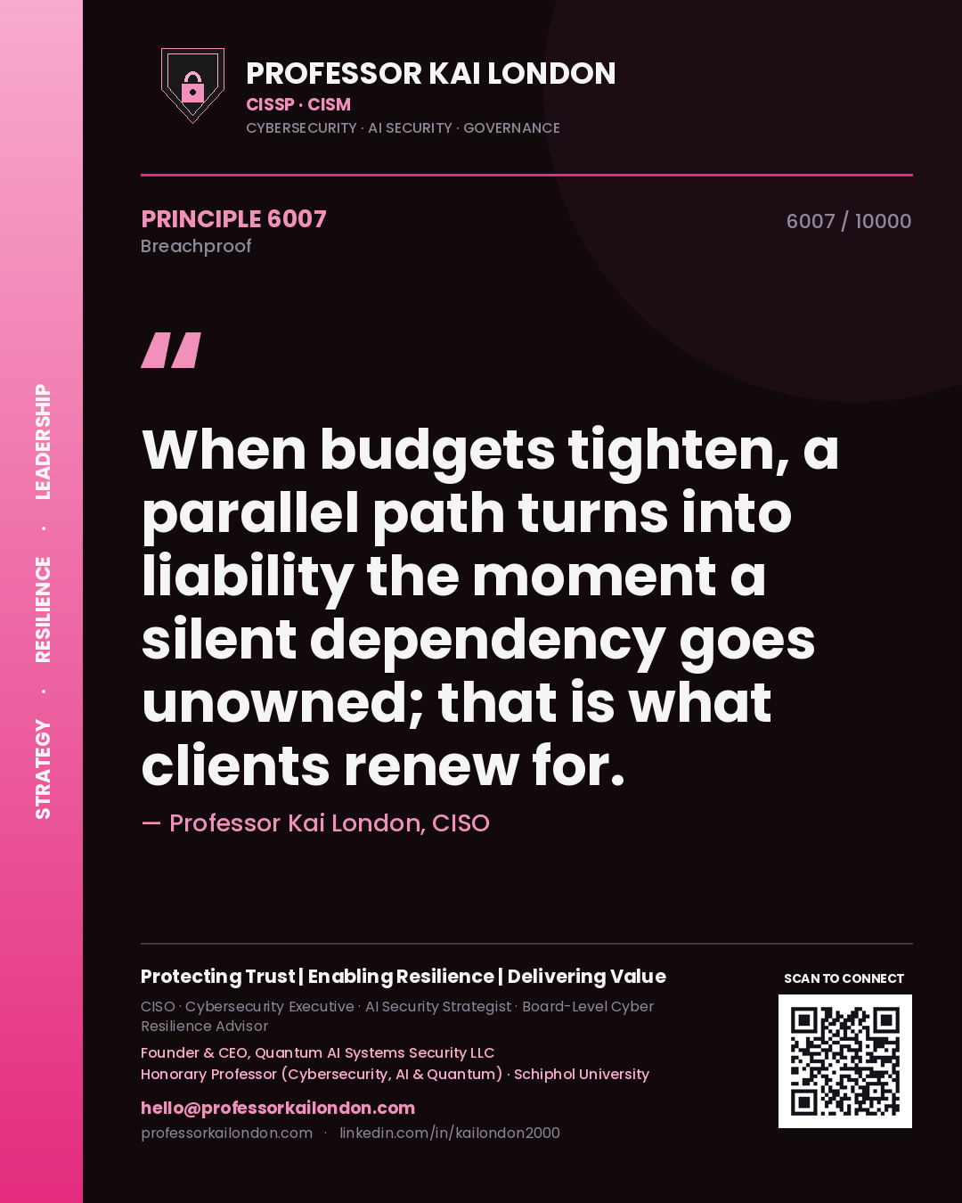 Professor Kai London principle 6007: When budgets tighten, a parallel path turns into liability the moment a silent dependency goes unowned; that is what clients renew for.