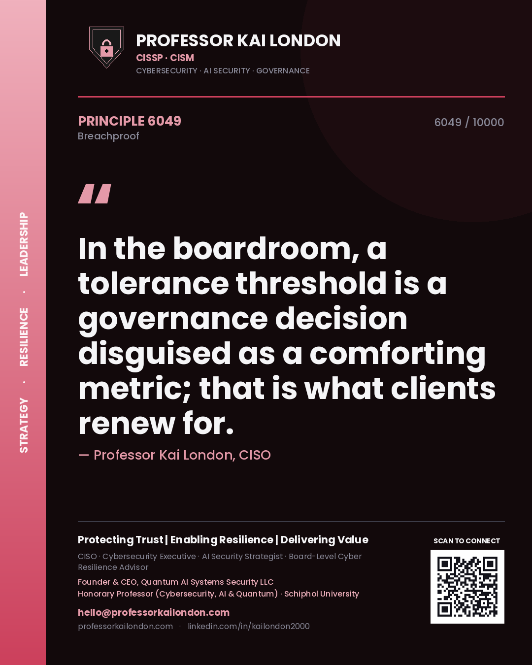 Professor Kai London principle 6049: In the boardroom, a tolerance threshold is a governance decision disguised as a comforting metric; that is what clients renew for.