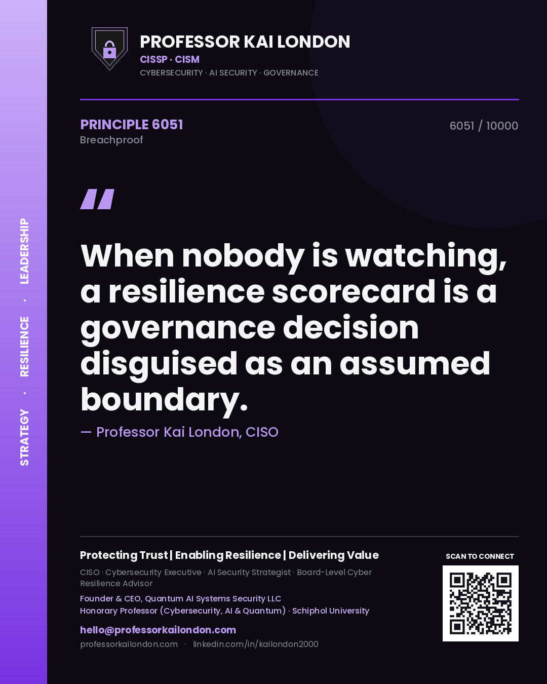 Professor Kai London principle 6051: When nobody is watching, a resilience scorecard is a governance decision disguised as an assumed boundary.
